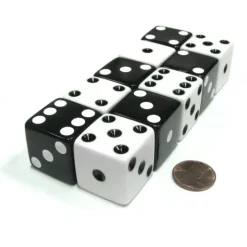 Dice>Set of 10 Inverse D6 25mm Large Opaque Jumbo Dice - 5 Each of White and Black - Your Source for Gaming Essentials