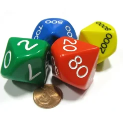 Dice>Set of 4 Jumbo 29mm Place Value D10 Dice - Number Die for Counting 0 to 9,999 - Your Source for Gaming Essentials