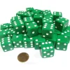 Dice>Set of 50 Large 19mm D6 Opaque Dice- Green with White Pips - Your Source for Gaming Essentials