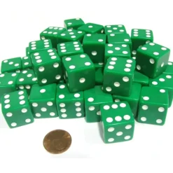 Dice>Set of 50 Large 19mm D6 Opaque Dice- Green with White Pips - Your Source for Gaming Essentials