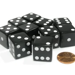 Dice>Set of 10 Large Six Sided Square Opaque 19mm D6 Dice - Black with White Pips - Your Source for Gaming Essentials