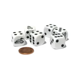 Dice>Set of 6 Loon 16mm D6 Round Edged Animal Dice - White with Black Pips - Your Source for Gaming Essentials
