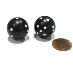 Dice>Set of 2 22mm Round Circular Circle Dice, Weighted - Black with White Pips - Your Source for Gaming Essentials