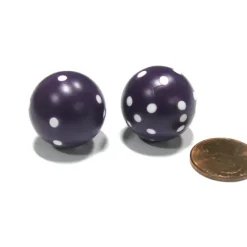 Dice>Set of 2 22mm Round Dice, Weighted to Display Number - Purple with White Pips - Your Source for Gaming Essentials