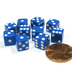 Dice>Set of 10 8mm Six-Sided D6 Small Square-Edge Dice - Blue with White Pips - Your Source for Gaming Essentials