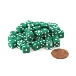 Dice>Set of 50 8mm Six-Sided D6 Small Square-Edge Dice - Green with White Pips - Your Source for Gaming Essentials