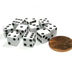 Dice>Set of 10 8mm Six-Sided D6 Small Square-Edge Dice - White with Black Pips - Your Source for Gaming Essentials