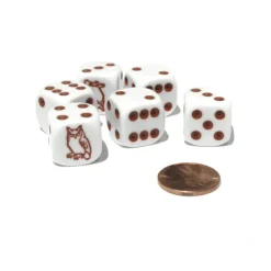 Dice>Set of 6 Owl 16mm D6 Round Edged Animal Dice - White with Brown Pips - Your Source for Gaming Essentials