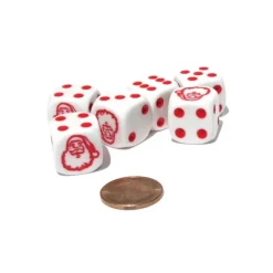 Dice>Set of 6 Santa Claus 16mm D6 Round Edge Christmas Dice - White with Red Pips - Your Source for Gaming Essentials
