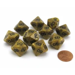 Dice>Set of 10 Tens D10 (00-90) Olympic Pearlized Dice - Gold with Black Numbers - Your Source for Gaming Essentials