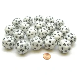 Dice>Set of 20 Triantakohedron D30 30 Sided 33mm Jumbo Dice - White w Black Numbers - Your Source for Gaming Essentials