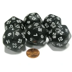 Dice>Set of 6 Triantakohedron D30 30 Sided 33mm Jumbo Dice - Black w White Numbers - Your Source for Gaming Essentials
