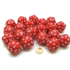 Dice>Set of 20 Triantakohedron D30 30 Sided 33mm Jumbo Dice - Red w White Numbers - Your Source for Gaming Essentials