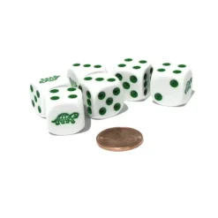 Dice>Set of 6 Turtle 16mm D6 Round Edged Animal Dice - White with Green Pips - Your Source for Gaming Essentials