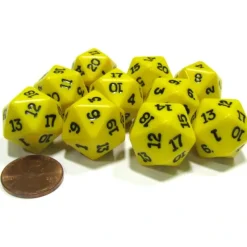 Dice>Set of 10 Twenty Sided 19mm D20 Opaque RPG Dice - Yellow with Black Numbers Die - Your Source for Gaming Essentials