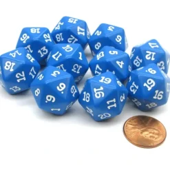 Dice>Set of 10 Twenty Sided 19mm D20 Opaque RPG Dice - Blue with White Numbers Die - Your Source for Gaming Essentials