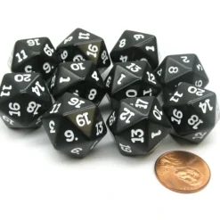 Dice>Set of 10 Twenty Sided 19mm D20 Opaque RPG Dice - Black with White Numbers Die - Your Source for Gaming Essentials