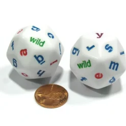 Dice>Set of 2 White Alphabet Lowercase Triantakohedron D30 30 Sided 30mm Jumbo Dice - Your Source for Gaming Essentials