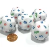 Dice>Set of 5 White Alphabet Lowercase Triantakohedron D30 30 Sided 30mm Jumbo Dice - Your Source for Gaming Essentials