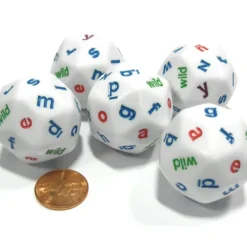 Dice>Set of 5 White Alphabet Lowercase Triantakohedron D30 30 Sided 30mm Jumbo Dice - Your Source for Gaming Essentials