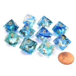 Dice>Set of Ten D10s Nebula Dice Set with Luminary - Oceanic with Gold Numbers - Your Source for Gaming Essentials