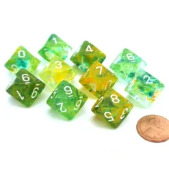 Dice>Set of Ten D10s Nebula Dice Set with Luminary - Spring with White Numbers - Your Source for Gaming Essentials