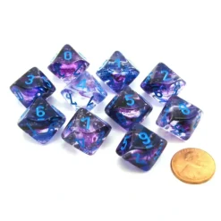 Dice>Set of Ten D10s Nebula Dice Set with Luminary - Nocturnal with Blue Numbers - Your Source for Gaming Essentials