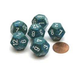 Dice>Speckled 18mm 12 Sided D12 Chessex Dice, 6 Pieces - Sea - Your Source for Gaming Essentials