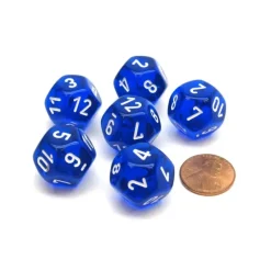 Dice-Translucent 18mm 12 Sided D12 Chessex Dice, 6 Pieces - Blue with White - Your Source for Gaming Essentials