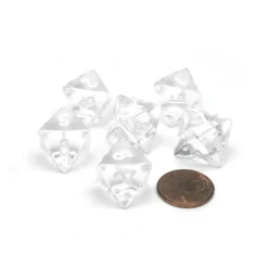 Dice-Translucent 15mm 8 Sided D8 Chessex Dice, 6 Pieces - Clear with White Numbers - Your Source for Gaming Essentials