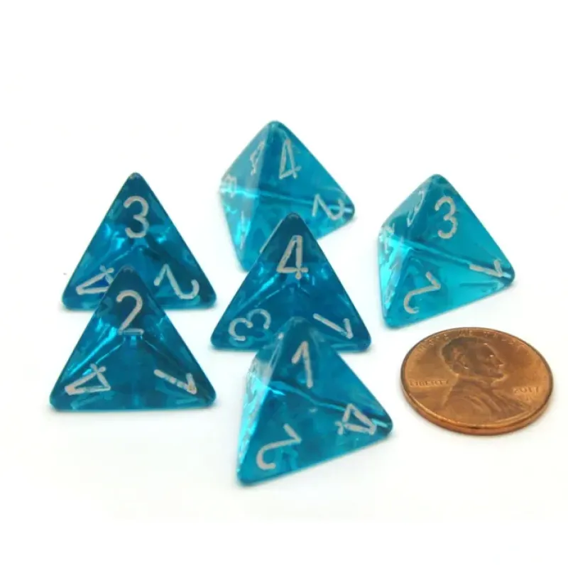 Dice-Translucent 18mm 4 Sided D4 Chessex Dice, 6 Pieces - Teal with White - Your Source for Gaming Essentials