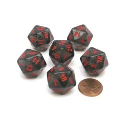 Dice-Translucent 20mm 20 Sided D20 Chessex Dice, 6 Pieces - Smoke with Red Numbers - Your Source for Gaming Essentials