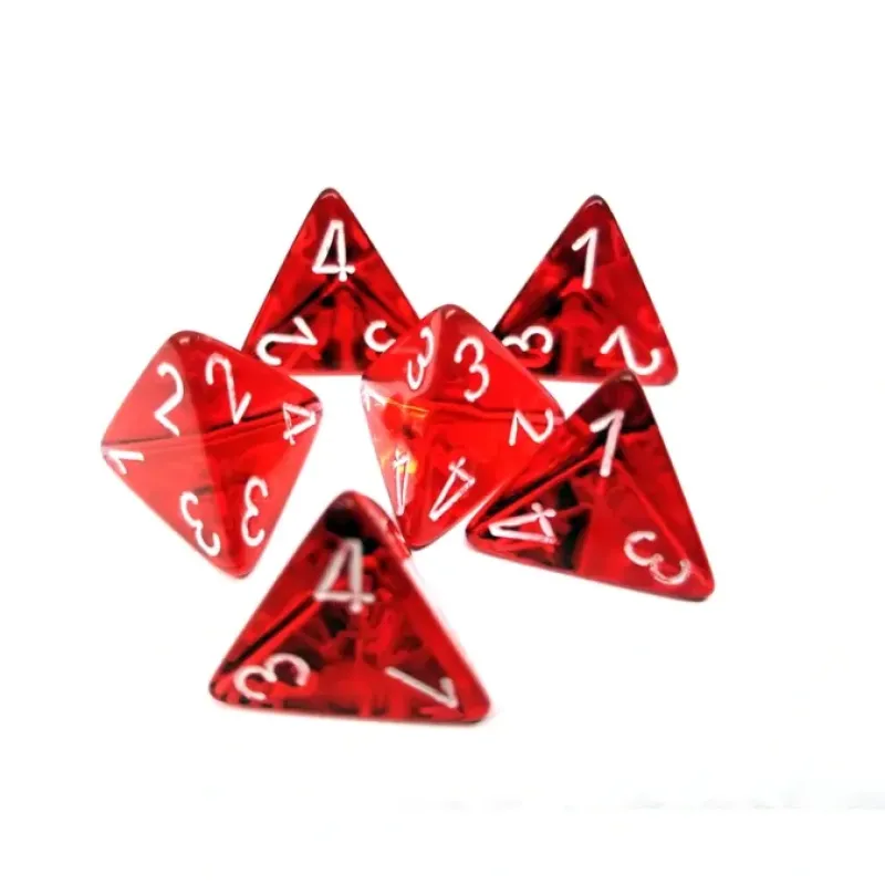 Dice-Translucent 18mm 4 Sided D4 Chessex Dice, 6 Pieces - Red with White - Your Source for Gaming Essentials