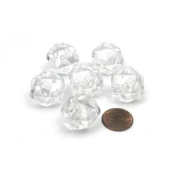 Dice-Translucent 20mm 20 Sided D20 Chessex Dice, 6 Pieces - Clear with White Numbers - Your Source for Gaming Essentials