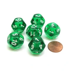 Dice-Translucent 18mm 12 Sided D12 Chessex Dice, 6 Pieces - Green with White - Your Source for Gaming Essentials
