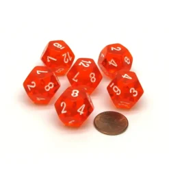 Dice-Translucent 18mm 12 Sided D12 Chessex Dice, 6 Pieces - Orange with White Numbers - Your Source for Gaming Essentials