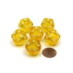 Dice-Translucent 20mm 20 Sided D20 Chessex Dice, 6 Pieces - Yellow with White Numbers - Your Source for Gaming Essentials