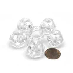 Dice-Translucent 18mm 12 Sided D12 Chessex Dice, 6 Pieces - Clear with White Numbers - Your Source for Gaming Essentials