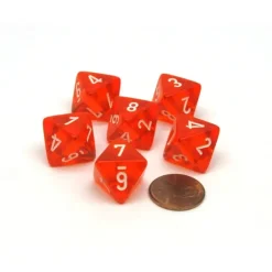 Dice-Translucent 15mm 8 Sided D8 Chessex Dice, 6 Pieces - Orange with White Numbers - Your Source for Gaming Essentials