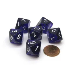 Dice-Translucent 16mm D10 (0-9) Chessex Dice, 6 Pieces - Purple with White Numbers - Your Source for Gaming Essentials