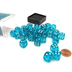 Dice>Translucent 12mm D6 Chessex Dice Block (36 Die) - Teal with White Pips - Your Source for Gaming Essentials
