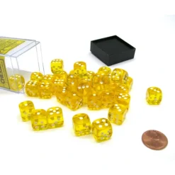 Dice>Translucent 12mm D6 Chessex Dice Block (36 Die) - Yellow with White Pips - Your Source for Gaming Essentials