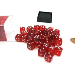 Dice-Translucent 12mm D6 Chessex Dice Block (36 Die) - Red with White Pips - Your Source for Gaming Essentials