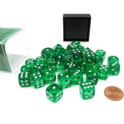 Dice-Translucent 12mm D6 Chessex Dice Block (36 Die) - Green with White Pips - Your Source for Gaming Essentials