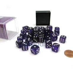 Dice-Translucent 12mm D6 Chessex Dice Block (36 Die) - Purple with White Pips - Your Source for Gaming Essentials