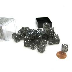 Dice-Translucent 12mm D6 Chessex Dice Block (36 Die) - Smoke with White Pips - Your Source for Gaming Essentials