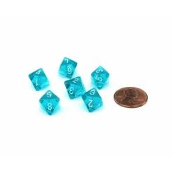 Dice-Translucent 9mm Mini 8 Sided D8 Dice, 6 Pieces - Teal with White Numbers - Your Source for Gaming Essentials