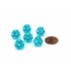 Dice>Translucent 12mm Mini 12 Sided D12 Dice, 6 Pieces - Teal with White Numbers - Your Source for Gaming Essentials