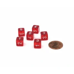 Dice-Translucent 9mm Mini 6 Sided D6 Dice, 6 Pieces - Red with White Numbers - Your Source for Gaming Essentials