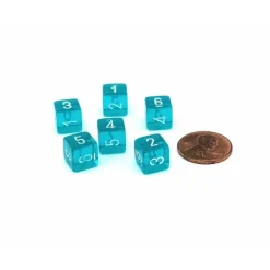 Dice-Translucent 9mm Mini 6 Sided D6 Dice, 6 Pieces - Teal with White Numbers - Your Source for Gaming Essentials